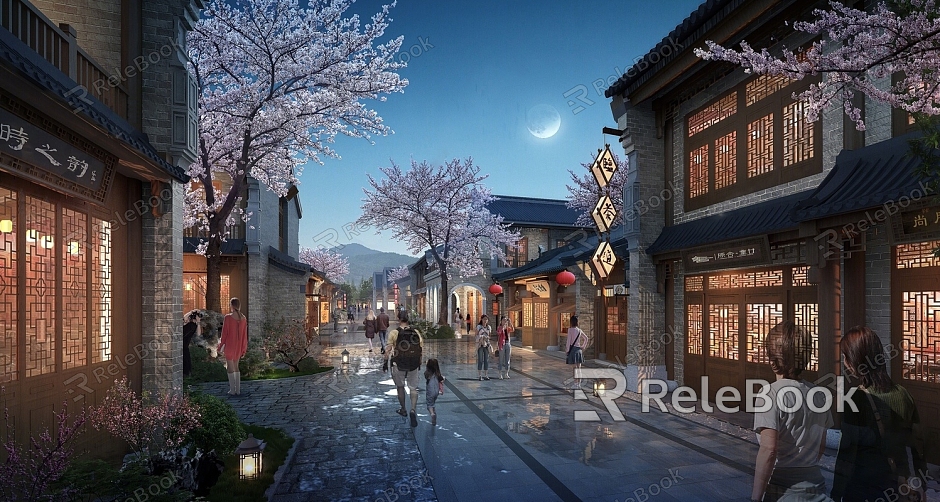 Chinese Ancient Style Commercial Street Inner Street Pedestrian Street New Chinese Style Ancient Street Ancient Town Night View model