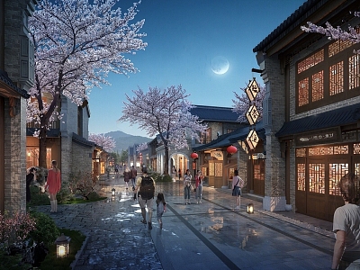 Chinese Ancient Style Commercial Street Inner Street Pedestrian Street New Chinese Style Ancient Street Ancient Town Night View model