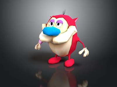 Cute Cartoon Character Creature With Red Body Blue Nose Pink Ears And White Belly 3d model