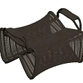 Modern Gray Rattan Stool With Curved Design And Armrests For Indoor Outdoor Use