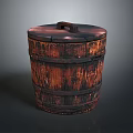 Classic Vintage Wooden Barrel With Rustic Texture Lid And Metal Hoops