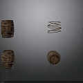 Vintage Wooden Barrels Coiled Spring And Small Metal Parts Studio Display Setup