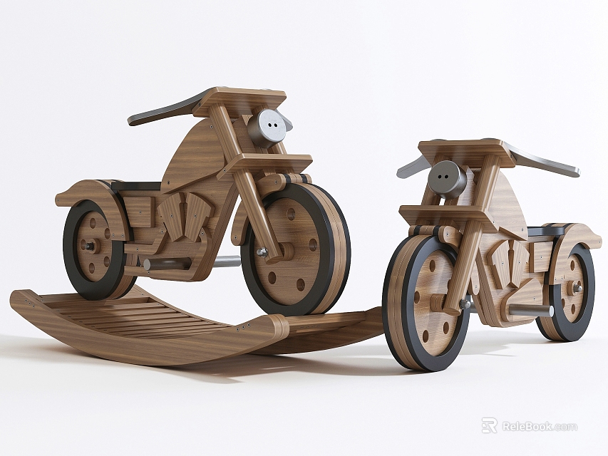 Two Wooden Electric Toy Rocking Motorcycles for Kids Playtime Fun 3d model 