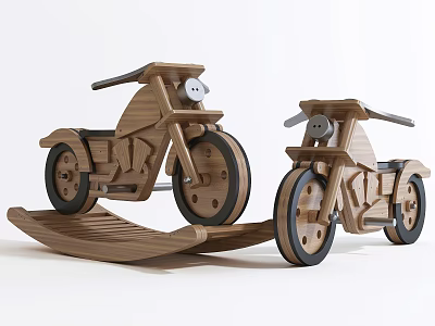 Two Wooden Electric Toy Rocking Motorcycles for Kids Playtime Fun 3d model