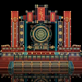 Chinese Style Photo Check In Spot With Red Gold Decorations Circular Pattern And Steps