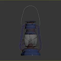 Vintage Blue Kerosene Lamp with Rusty Metal Body and Glass Shade and Handle