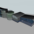 Modern Office Building Featuring Glass Facade Curved Structure And Greenery Integration