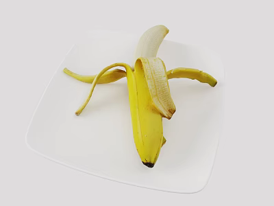 Ripe Fresh Peeled Banana On White Square Plate Ready To Eat 3d model