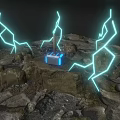 Heavy Duty Hammer With Leather Handle Silver Head Blue Glow On Rock With Lightning Around