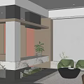 Modern Hotel Lobby Interior With Marble Reception Desk Green Plants And Sofa Seating