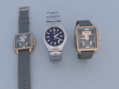 Modern Stylish Wrist Watches With Square Round Dials Metal Leather Straps 3d model
