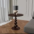 Wooden Side Table With Round Top Spherical Stacked Base And White Lamp In Living Room