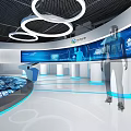 High Tech Data Center Interior With Server Racks Blue Lighting And Network Cables 3d model