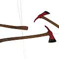 Vintage Axes With Red Black Blades And Wooden Handles As Traditional Weapons