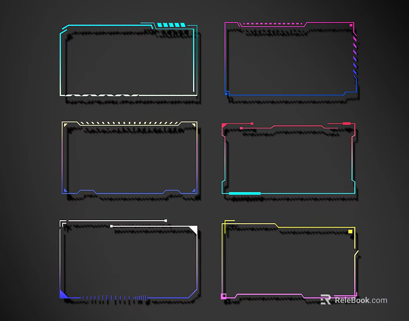 Modern Colorful Line Frames with Various Designs on Black Background 3d model 