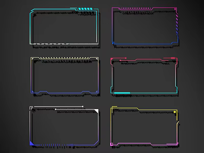 Modern Colorful Line Frames with Various Designs on Black Background 3d model