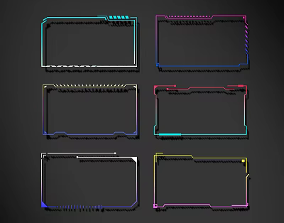 Modern Colorful Line Frames with Various Designs on Black Background 3d model