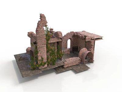 Ancient Ruin Model Featuring Stone Brick Structure Archway Vines And Ground 3d model