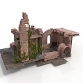 Ancient Ruin Model Featuring Stone Brick Structure Archway Vines And Ground 3d model