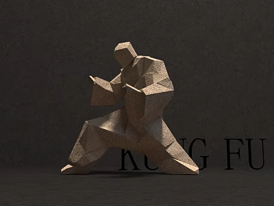 Abstract Geometric Sculpture Depicting Kung Fu Pose With Angular Design Elements Against Dark Background 3d model