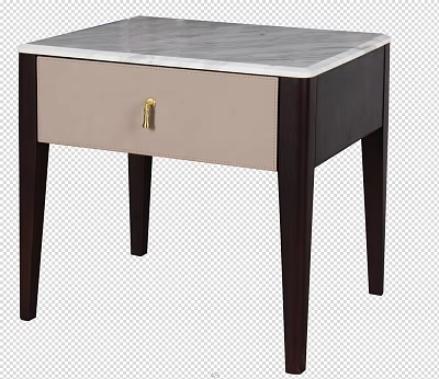 Stylish Bedside Table With Marble Top Light Drawer And Gold Handle 3d model