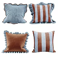 Velvet Decorative Pillows With Ruffled Edges Blue Brown And Striped Designs For Home Decor
