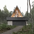 Modern Detached Villa With Sloped Roof And Large Windows On Wooded Hillside