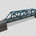 Blue Steel Railway Bridge Structure With Metal Framework And Tracks