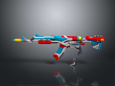 Futuristic Colorful Gun Weapon Design With Blue Red Yellow Accents And Small Figure For Size 3d model