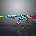 Futuristic Colorful Gun Weapon Design With Blue Red Yellow Accents And Small Figure For Size