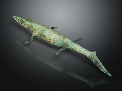 Realistic Prehistoric Marine Reptile Model With Green Patterned Skin Elongated Body And Fins 3d model