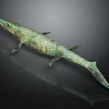 Realistic Prehistoric Marine Reptile Model With Green Patterned Skin Elongated Body And Fins