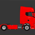 Vibrant Red MAN Truck Cab Exterior Featuring Reflective Floor And Modern Design