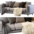 Light Gray Three Seater Sofa With Multiple Cushions And Soft Throw Blankets 3d model