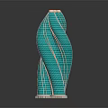 Twisted Modern Building With Blue Mosaic Tiles Pink Top And Reflective Unique Shape