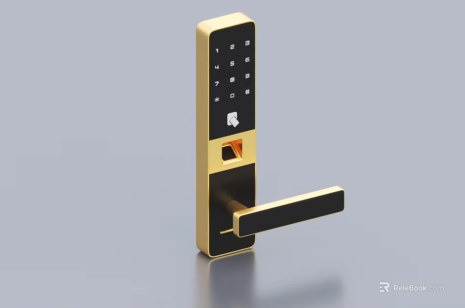 Smart Door Handle with Gold Black Design Digital Keypad and Fingerprint Scanner 3d model 