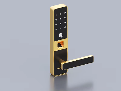 Smart Door Handle with Gold Black Design Digital Keypad and Fingerprint Scanner 3d model