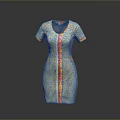 Gray Short Sleeved Dress Featuring Colorful Vertical Stripes And Decorative Trim