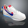 White Sneakers With Red And Blue Accents On Tongue Laces And Soles