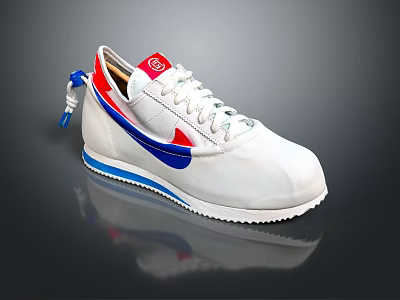 White Sneakers With Red And Blue Accents On Tongue Laces And Soles 3d model