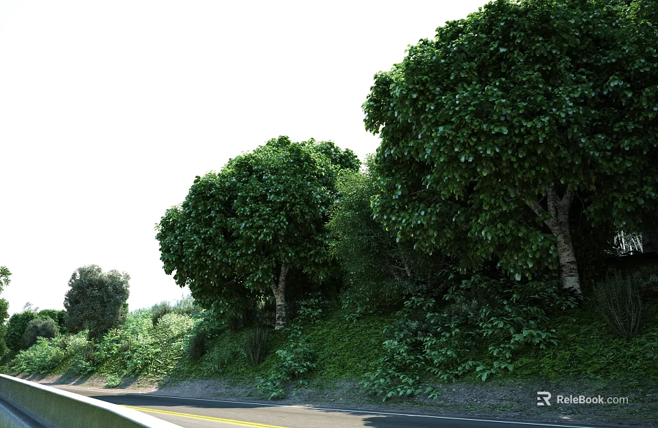 Smooth Municipal Road With Clear Lane Markings And Green Trees On Both Sides 3d model 