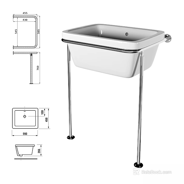 Modern White Washbasin With Chrome Stand And Technical Design Features 3d model