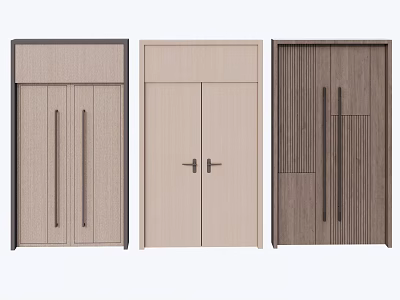 Collection of Modern Wooden Double Doors with Various Panel Designs for Home Interior 3d model