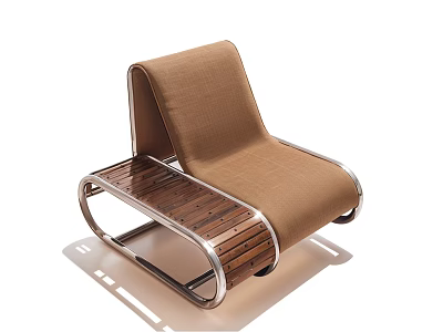 Brown Fabric Lounge Chair With Metal Frame And Wooden Seat Modern Design 3d model
