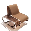Brown Fabric Lounge Chair With Metal Frame And Wooden Seat Modern Design