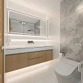 Modern Other Bathroom Interior With Marble Tile Walls Glass Shower Smart Toilet And Pink Stool
