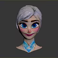 Animated Character 3D Model Head With Light Colored Hair Blue Eyes And Blue Neck Decoration