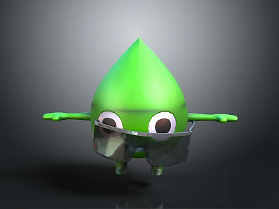 Green Droplet Shaped Cartoon Character Creature Wearing Goggles With Arms And Legs 3d model