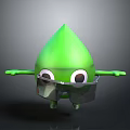 Green Droplet Shaped Cartoon Character Creature Wearing Goggles With Arms And Legs