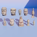Traditional Handcrafted Tribal Sculpture Carvings With Human Heads And Figurines